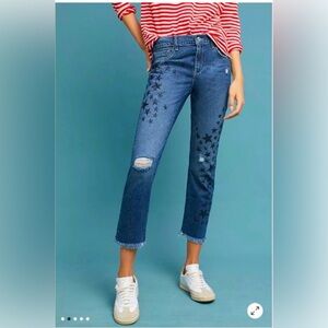 Pilcro and the Letterpress Starry Blue Cropped Jeans. Like new.